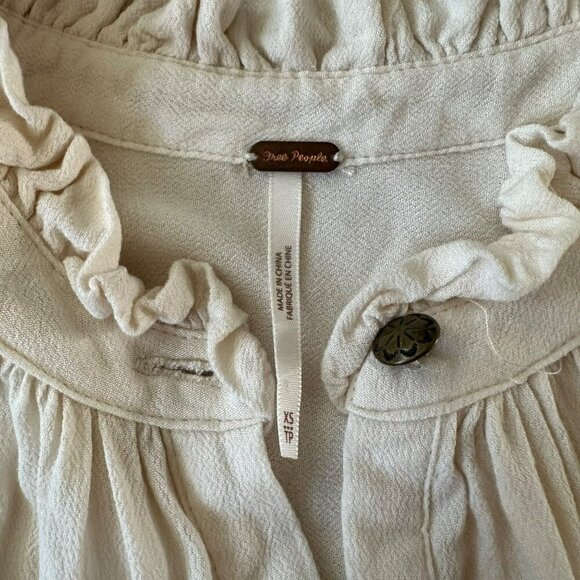 Free People Lieutenant Shirt Dress Button-Up Long Ruching Sleeve Frill Collar - Picture 8 of 11